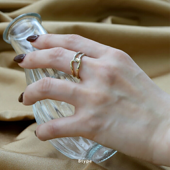 ring-77 リング 指輪 ダブルラインリング レディース アクセサリー オープンリング バイカラー コンビカラー ミックスカラー シルバー ゴールド シンプル 14号 ファッションリング ゴールドリング シルバーリング 高見え 高みえ 凛