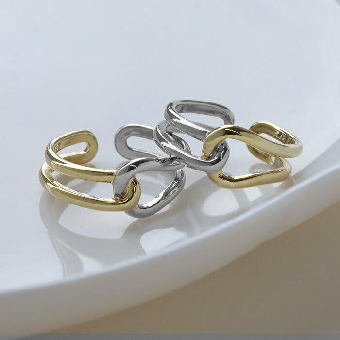 ring-77 リング 指輪 ダブルラインリング レディース アクセサリー オープンリング バイカラー コンビカラー ミックスカラー シルバー ゴールド シンプル 14号 ファッションリング ゴールドリング シルバーリング 高見え 高みえ 凛