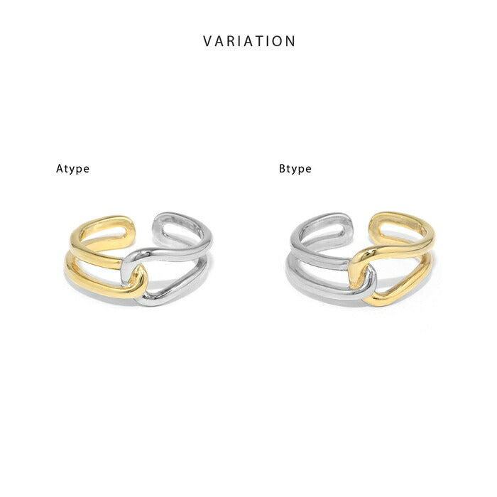 ring-77 リング 指輪 ダブルラインリング レディース アクセサリー オープンリング バイカラー コンビカラー ミックスカラー シルバー ゴールド シンプル 14号 ファッションリング ゴールドリング シルバーリング 高見え 高みえ 凛
