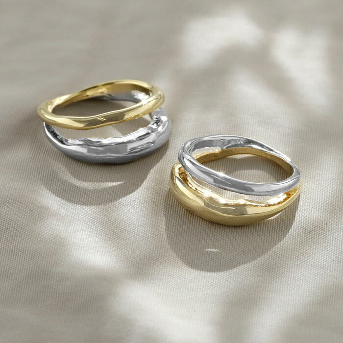 ring-78 リング 指輪 ダブルラインリング レディース アクセサリー バイカラー コンビカラー ミックスカラー シルバー ゴールド シンプル 13号 ファッションリング ゴールドリング シルバーリング 高見え 高みえ 凛