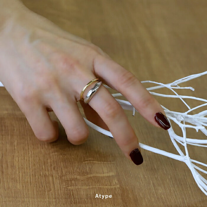 ring-78 リング 指輪 ダブルラインリング レディース アクセサリー バイカラー コンビカラー ミックスカラー シルバー ゴールド シンプル 13号 ファッションリング ゴールドリング シルバーリング 高見え 高みえ 凛
