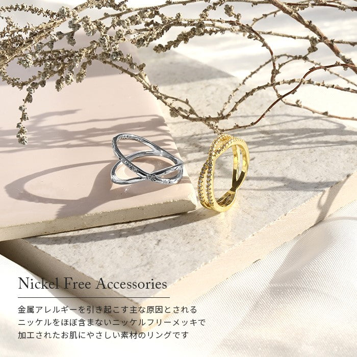 ring-8 リング 指輪 レディース シルバー ゴールド クロス 金属アレルギー シンプル 18k 18金 k18 ニッケルフリー 9号 11号 13号 14号 ファッションリング ゴールドリング シルバーリング クロスリング キュービックジルコニア 18Kコーティング 大人 ハンドメイド 大人可愛い 凛