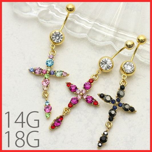 【廃盤】 へそピアス かわいい 14G 18G ジュエル クロス 十字架 ゴールド バナナバーベル ボディピアス ボディーピアス ボディピ ピアス ネイブル カラフル キラキラ 軟骨ピアス「BP」「HSP」