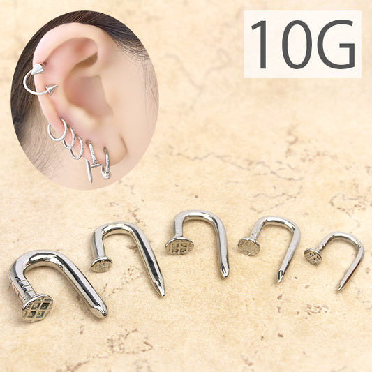 【全品送料無料】 ボディピアス 軟骨ピアス 10G サージカルステンレス 金属アレルギー対応  釘 くぎ ネジ ねじ モチーフ トライバル 変形 個性的 ユニーク シルバー スタイリッシュ ラージゲージ セカンドピアス 軟骨用 軟骨 ピアス ボディーピアス