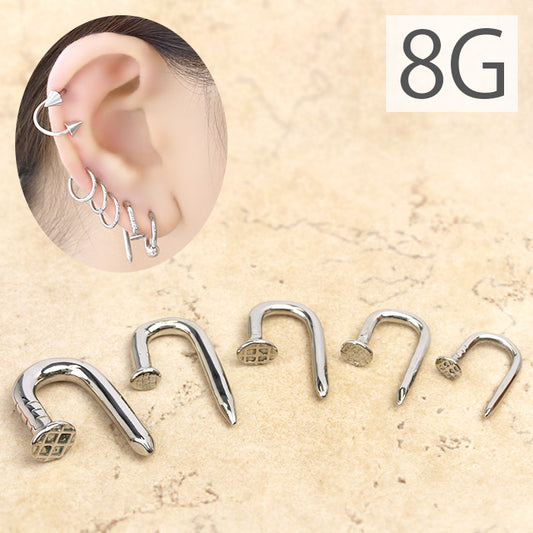 【全品送料無料】 ボディピアス 軟骨ピアス 8G サージカルステンレス 金属アレルギー対応  釘 くぎ ネジ ねじ モチーフ トライバル 変形 個性的 ユニーク シルバー スタイリッシュ ラージゲージ セカンドピアス 軟骨用 軟骨 ピアス ボディーピアス