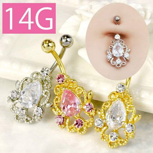 【金属アレルギー対応】 へそピアス 軟骨ピアス ボディピアス 14G つけっぱなし キャッチ サージカルステンレス ジュエル ファーストピアス セカンドピアス ジュエル シルバー ゴールド ピンク バナナバーベル ボディーピアス かわいい 片耳用 凛 RIN