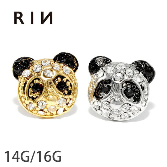 軟骨ピアス 16G ボディピアス かわいい キャッチ チャーム サージカルステンレス 金属アレルギー対応 ぱんだ パンダ 動物 どうぶつ アニマル シルバー ゴールド ジュエル キラキラ おしゃれ セカンドピアス メンズ 耳 片耳用