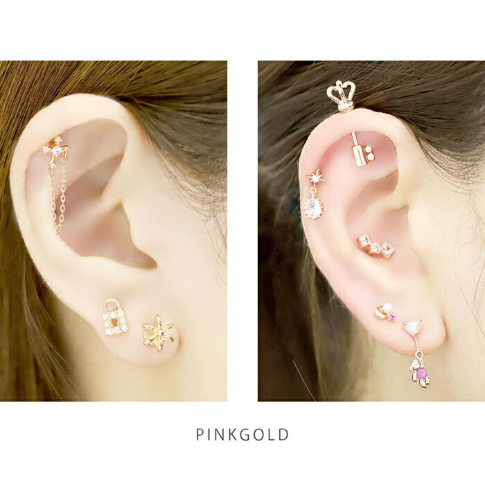 【廃盤】 【24K 金属アレルギー対応】 軟骨ピアス 24K 24金 コーティング 14G 16G ボディピアス かわいい キャッチ チャーム 金属アレルギー対応 ゴールド ピンクゴールド メンズ アンテナ 王冠 クラウン 鍵 ジュエル キラキラ ヘリックス