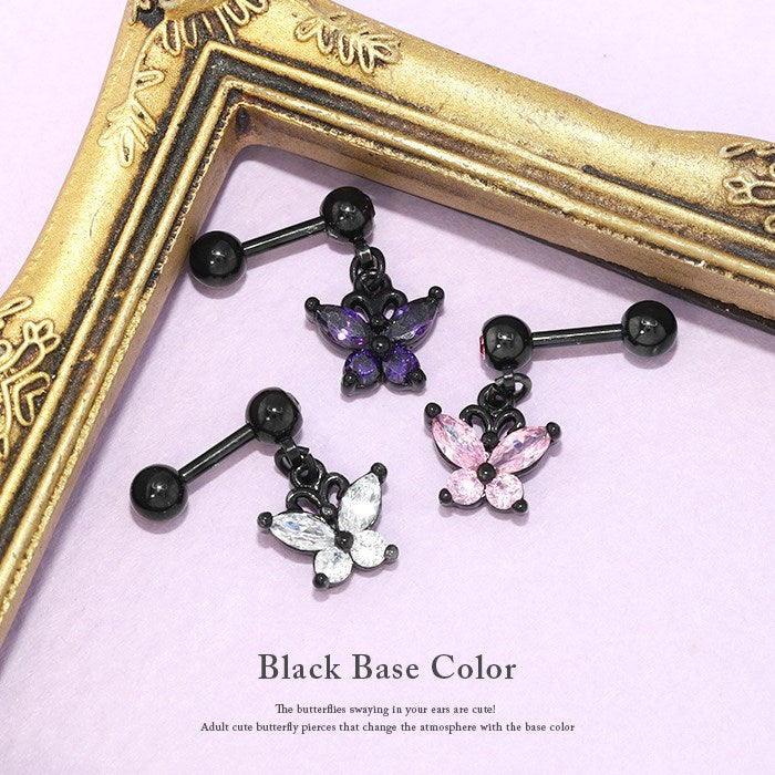 ★【全品送料無料】 軟骨ピアス 14G 16G 18G ボディピアス かわいい キャッチ チャーム サージカルステンレス 金属アレルギー対応 蝶 ストレートバーベル シルバー ゴールド ストレートバーベル 黒 ブラック ボディピ おしゃれ