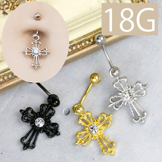 【廃盤】 【金属アレルギー対応】 へそピアス ボディピアス 軟骨ピアス 18G キャッチ サージカルステンレス ファーストピアス シルバー ゴールド ブラック クロス 十字架 ジュエル バナナバーベル ボディーピアス 片耳用 凛 RIN