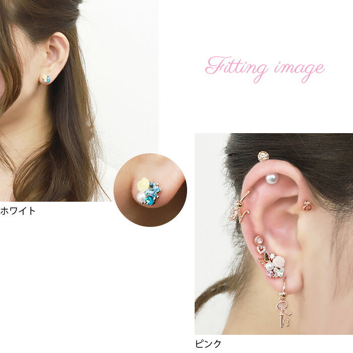 【廃盤】 【全品送料無料】 軟骨ピアス 16G ボディピアス かわいい キャッチ チャーム サージカルステンレス 金属アレルギー対応 バラ 薔薇 花 フラワー ジュエル キラキラ ストレートバーベル ファーストピアス セカンドピアス 軟骨 ピアス ボディーピアス