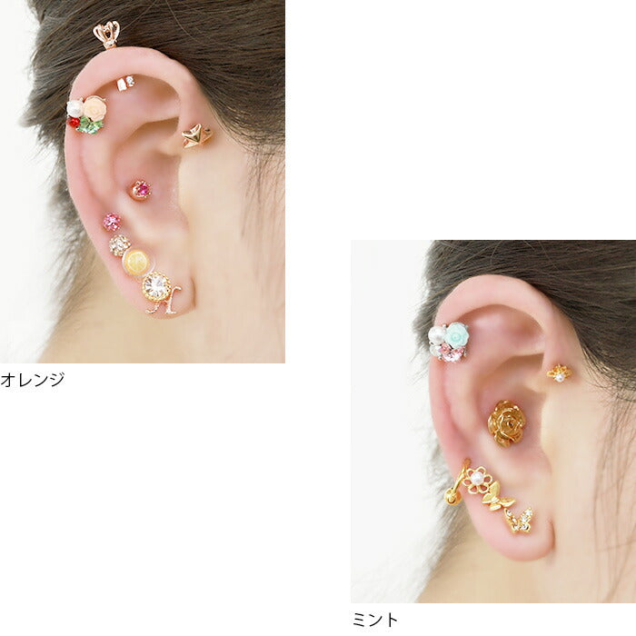 【廃盤】 【全品送料無料】 軟骨ピアス 16G ボディピアス かわいい キャッチ チャーム サージカルステンレス 金属アレルギー対応 バラ 薔薇 花 フラワー ジュエル キラキラ ストレートバーベル ファーストピアス セカンドピアス 軟骨 ピアス ボディーピアス