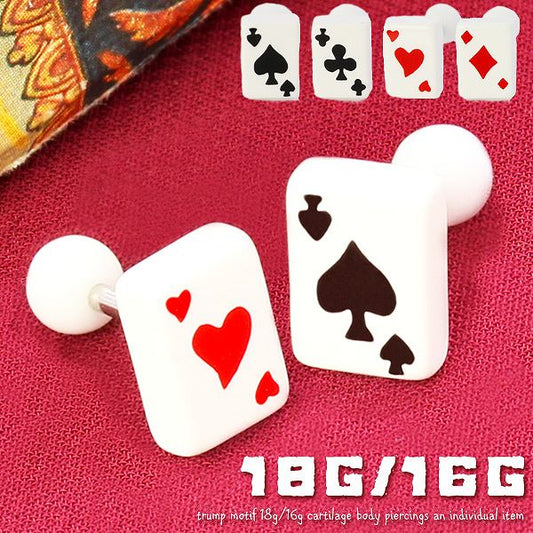【廃盤】 ボディピアス 16g 軟骨ピアス 18g トランプ かわいい ストレートバーベル サージカルステンレス セカンドピアス ハート ダイヤ クローバー スペード 軟骨 ピアス 軟骨用 ボディーピアス ボディ おしゃれ