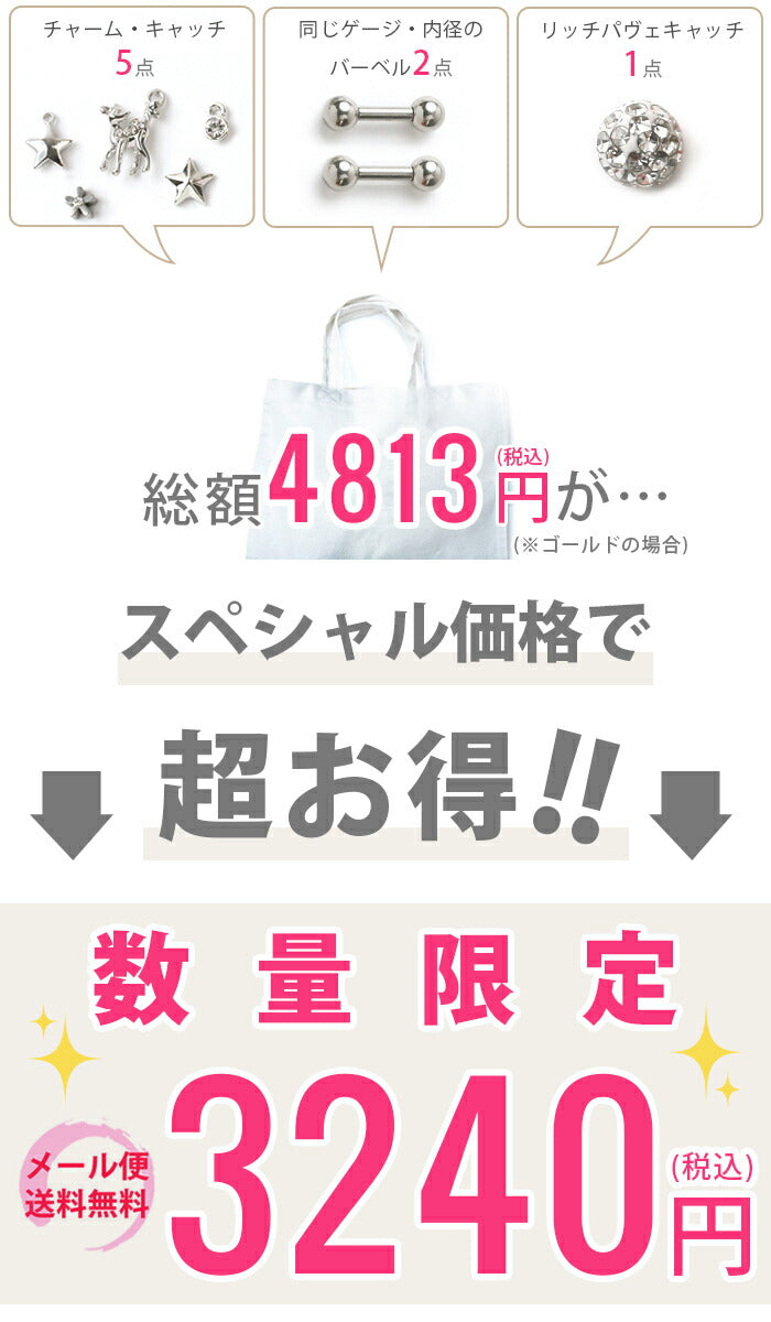 【廃盤】 ボディピアス 14G ボディピアス 16G ハッピーオータムバッグ ボディピアス 軟骨ピアス キャッチ チャーム バーベル シルバー ゴールド ジュエル 花 フラワー 星 スター リッチコーティングパヴェ 選べる 秋