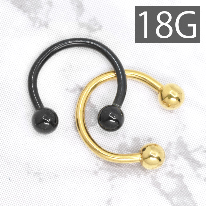 【廃盤】 軟骨ピアス 18G ボディピアス サーキュラー フープ サーキュラーバーベル ブラック 黒 ゴールド 金 18ゲージ ピアス メンズ サージカルステンレス 耳