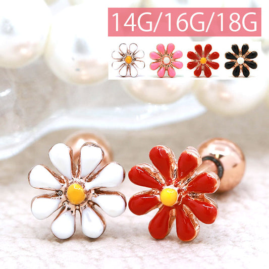 【廃盤】 軟骨ピアス 14G かわいい 16G 18G ボディピアス 花 フラワー カラフル 14ゲージ 16ゲージ 18ゲージ ピアス ストレートバーベル サージカルステンレス 耳