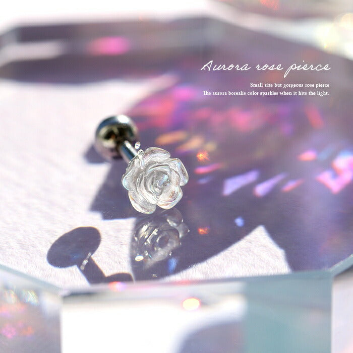 【廃盤】 sale-116 ボディピアス 軟骨ピアス 16G バラ 花 ピアス 金属アレルギー サージカルステンレス つけっぱなしピアス レディース シルバー オーロラ かわいい おしゃれ セカンドピアス シンプル ヘリックス 耳たぶ 樹脂 軟骨 片耳用