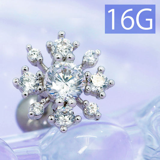 【廃盤】 【全品送料無料】 軟骨ピアス 16G ボディピアス 雪 スノー 結晶 ジュエル キラキラ 16ゲージ  ピアス メンズ ストレートバーベル 片耳用 サージカルステンレス 耳 軟骨
