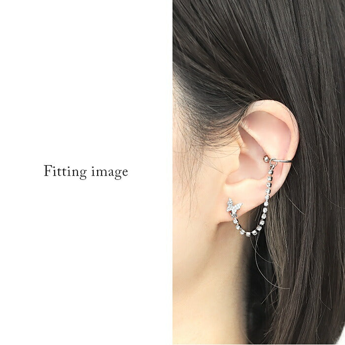 ▲set-bp-006 ボディピアス 軟骨ピアス 14G 16G 18G 蝶 バタフライ チェーン ピアス 金属アレルギー サージカルステンレス シルバー レディース セカンドピアス ストレートバーベル サーキュラーバーベル カスタマイズ かわいい キラキラ 揺れる 耳 耳たぶ 軟骨用 片耳用