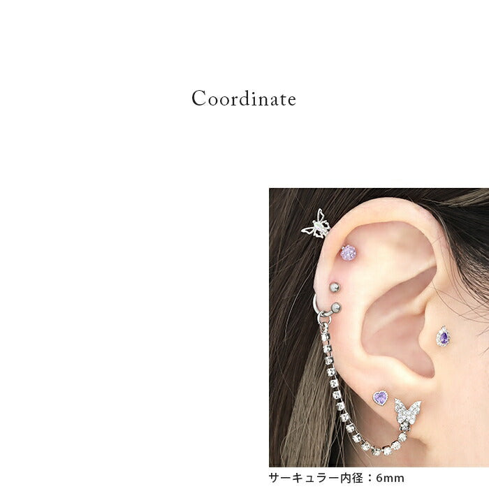 ▲set-bp-006 ボディピアス 軟骨ピアス 14G 16G 18G 蝶 バタフライ チェーン ピアス 金属アレルギー サージカルステンレス シルバー レディース セカンドピアス ストレートバーベル サーキュラーバーベル カスタマイズ かわいい キラキラ 揺れる 耳 耳たぶ 軟骨用 片耳用