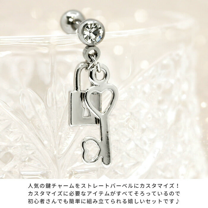 【廃盤】 【全品送料無料】 カスタマイズセット おうち時間 軟骨ピアス チャーム  14G 16G ボディピアス ペンチ付き 初めてSet ハート 南京錠 シルバー  ストレートバーベル カスタマイズ ピアス  14ゲージ 16ゲージ  ピアス 片耳用