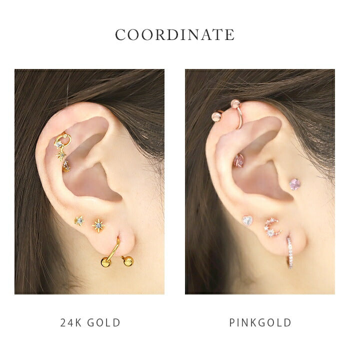 spi-j ボディピアス スパイラルバーベル 24K 24金 軟骨ピアス 18G 16G 14G ピアス 金属アレルギー キャッチ ゴールド ピンクゴールド ファーストピアス セカンドピアス つけっぱなし カスタマイズ かわいい おしゃれ レディース メンズ 右巻き 左巻き 軟骨 片耳用