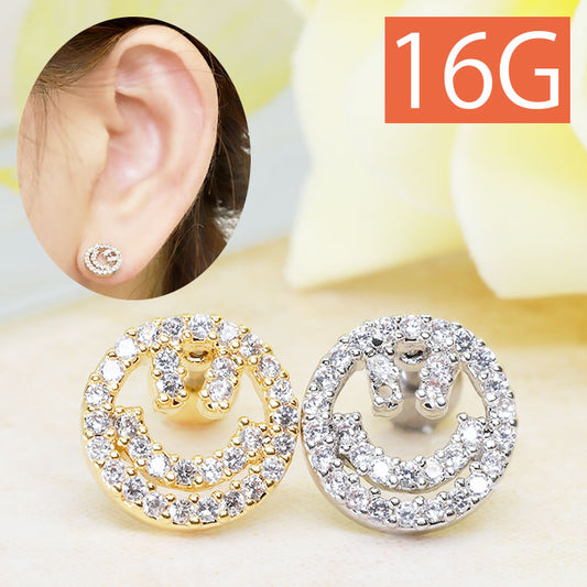【廃盤】 【全品送料無料】 軟骨ピアス かわいい 16G ボディピアス スマイル ニコちゃん 16ゲージ  ストレートバーベル サージカルステンレス 耳