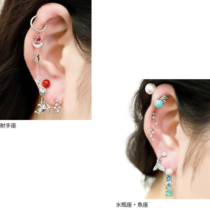 【全品送料無料】 軟骨ピアス 16G ボディピアス かわいい キャッチ チャーム サージカルステンレス 金属アレルギー対応 十二星座 ホロスコープ 星 スター ジュエル ラッキーアイテム ストレートバーベル 片耳用 ファーストピアス セカンドピアス メンズ