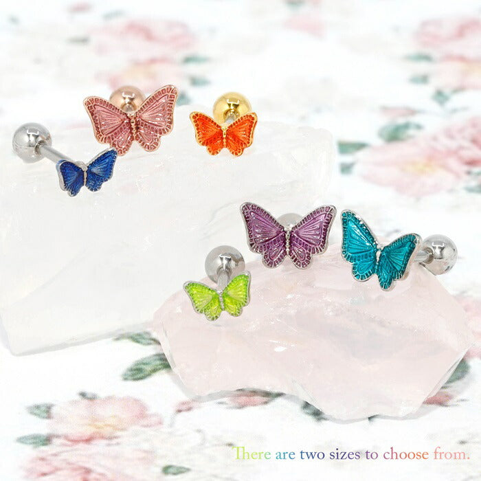 軟骨ピアス 16G ボディピアス かわいい サージカルステンレス 金属アレルギー対応  蝶 バタフライ おしゃれ つけっぱなしピアス ストレートバーベル サージカルステンレス  セカンドピアス メンズ