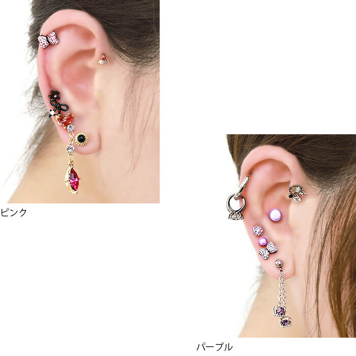 【廃盤】 軟骨ピアス かわいい 16G ボディピアス リボン クッションリボン ジュエルパヴェ 16ゲージ ピアス ストレートバーベル サージカルステンレス 耳 セカンドピアス