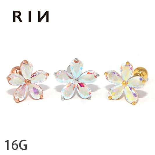 ★【全品送料無料】 軟骨ピアス 16G ボディピアス かわいい ピアス オーロラ 花 サージカルステンレス ジュエル フラワー 片耳 片耳用 耳 軟骨用 耳たぶ用