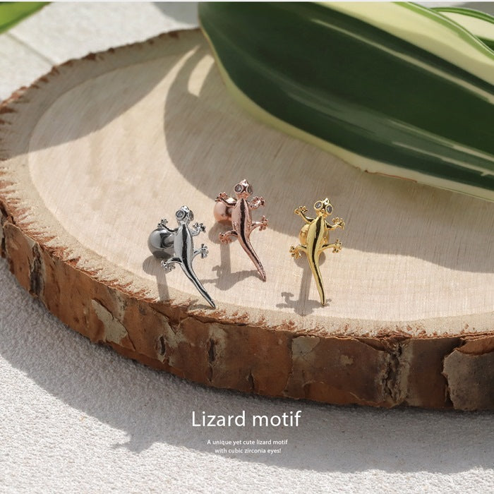 t1501-171 軟骨ピアス 16G ボディピアス サージカルステンレス つけっぱなし 金属アレルギー対応 トカゲ とかげ 蜥蜴 爬虫類 は虫類 いきもの 生き物 リザード ストレートバーベル セカンドピアス レディース メンズ なんこつぴあす かわいい 片耳用