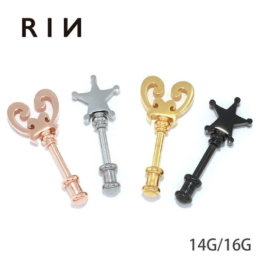 軟骨ピアス 14G 16G ボディピアス かわいい アンテナヘリックス サージカルステンレス 金属アレルギー対応 アンテナ ヘリックス スター 星 ハート 鍵 シルバー ゴールド ピンクゴールド ブラック ストレートバーベル キャッチ チャーム