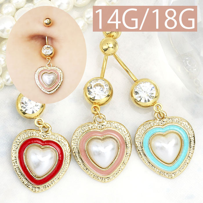 【金属アレルギー対応】 へそピアス 軟骨ピアス ボディピアス 14G 18G キャッチ チャーム サージカルステンレス ファーストピアス ハート ゴールド ピンク ミント レッド バナナバーベル ボディーピアス 片耳用 凛 RIN