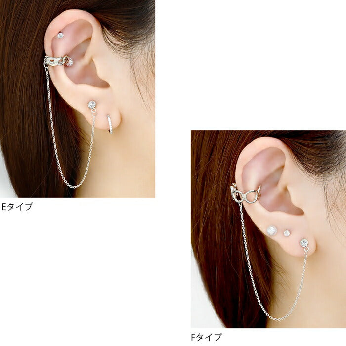 イヤーカフ ピアス チェーン 韓国ピアス チェーンピアス 2連 スタイリッシュ 揺れる かわいい かっこいい おしゃれ メンズピアス シルバー 合金 ボール 片耳用 耳たぶ