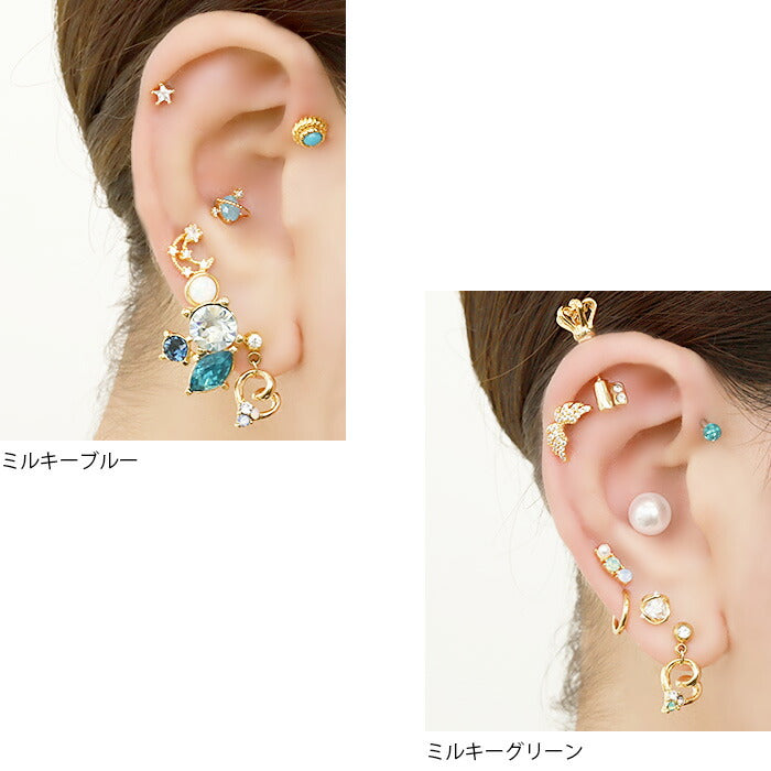 【廃盤】 軟骨ピアス 14G 16G ボディピアス かわいい キャッチ チャーム サージカルステンレス 金属アレルギー対応 ハート かわいい ストレートバーベル ボディピ チャーム付き  ジュエル ゴールド