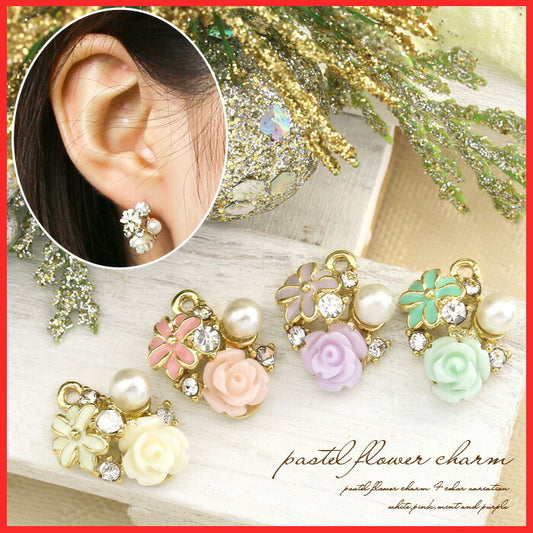 【廃盤】 チャーム 薔薇 バラ 花 フラワー 14G 16G 18G パステル パール ジュエル ビジュー ボディピアス ボディーピアス ボディピ ピアス 軟骨ピアス 14ゲージ 16ゲージ 18ゲージ カスタマイズ レディース おしゃれ かわいい 上品「BP」「CHA」