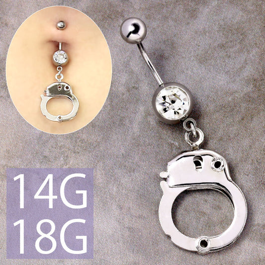 【廃盤】 【金属アレルギー対応】 へそピアス ボディピアス 軟骨ピアス 14G 18G キャッチ チャーム サージカルステンレス ファーストピアス セカンドピアス シルバー 手錠 スタイリッシュ ヘソピアス レディース ボディーピアス 片耳用  へそぴ ヘソピ へそピ