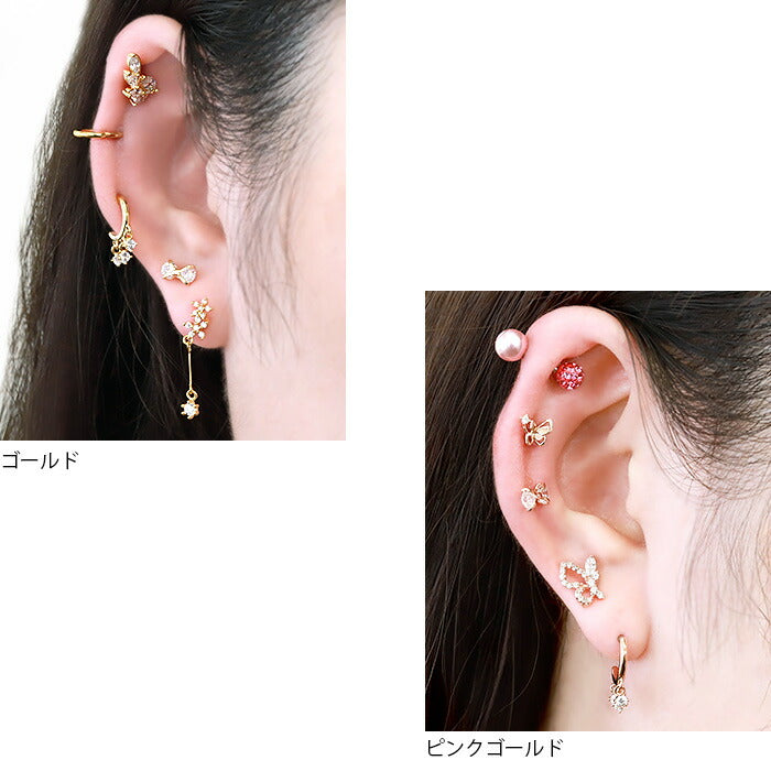 t9192-037 軟骨ピアス 16G ボディピアス かわいい キャッチ チャーム サージカルステンレス 金属アレルギー対応 リボン りぼん ジュエル キュービックジルコニア メンズ ストレートバーベル サージカルステンレス  ファーストピアス セカンドピアス メンズ