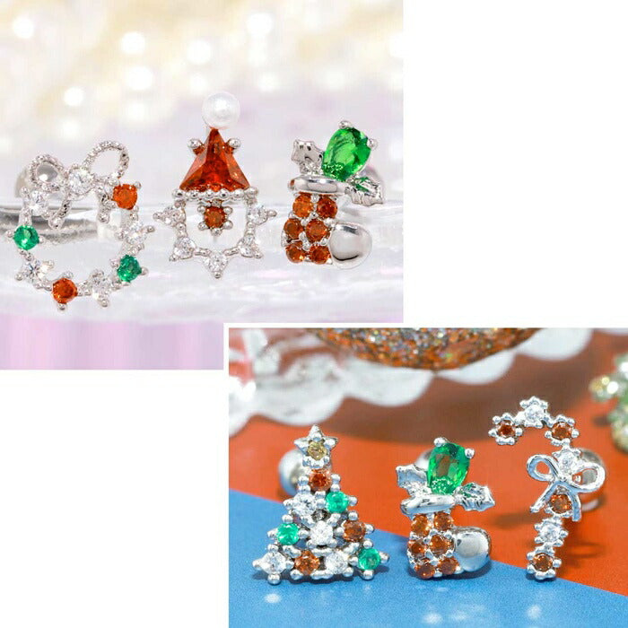 t9192-052　ボディピアス 16G クリスマス サンタクロース ツリー サンタ お菓子 長靴 ジュエル パール キャッチ チャーム サージカルステンレス 金属アレルギー対応 シルバー レッド グリーン 軟骨ピアス レディース メンズ ボディーピアス 片耳用 凛 RIN