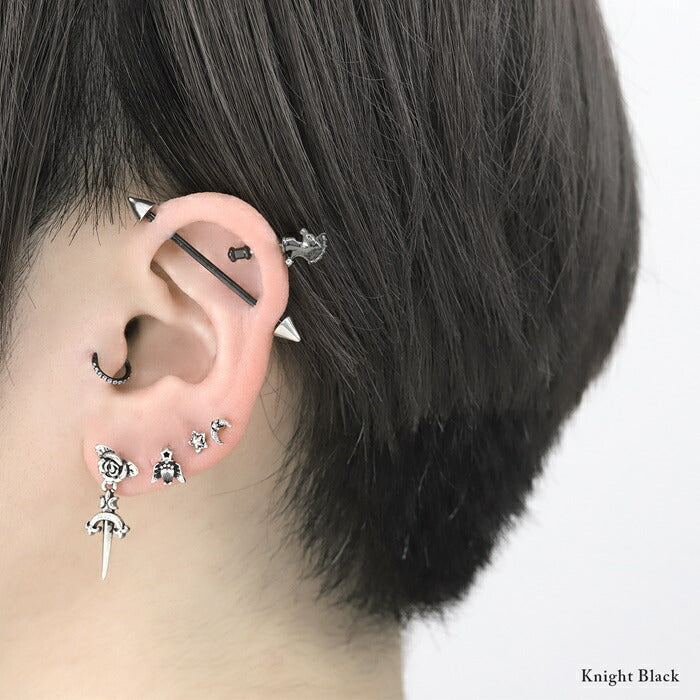 ★t9192-102 ボディピアス 軟骨ピアス 16G 金属アレルギー対応 チェス ストレートバーベル キング クイーン ルーク ビショップ ナイト ポーン サージカルステンレス つけっぱなし シルバー 軟骨 トラガス ヘリックス かわいい キャッチ キュービックジルコニア 片耳用