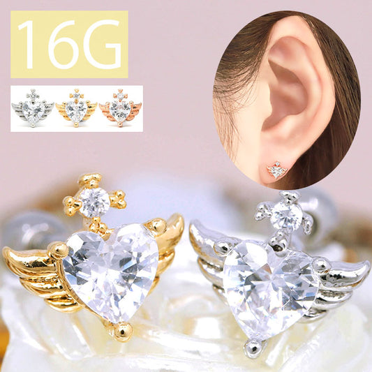 【全品送料無料】 軟骨ピアス 16G ボディピアス かわいい キャッチ チャーム サージカルステンレス 金属アレルギー対応 ハート はーと 羽 ウイング ジュエル ストレートバーベル ファーストピアス セカンドピアス メンズ