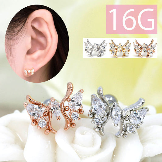 【廃盤】 【全品送料無料】 軟骨ピアス 16G ボディピアス かわいい キャッチ チャーム サージカルステンレス 金属アレルギー対応 蝶 バタフライ ジュエル 蝶々 パピヨン おしゃれ キラキラ ストレートバーベル セカンドピアス 軟骨 ピアス ボディーピアス