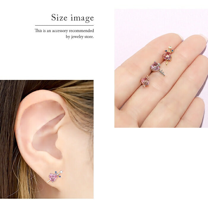 【楽天SOY５年連続受賞】軟骨ピアス ボディピアス 16G ハート ジュエル グラデーション 剣 鍵 弓矢 LOVE キャッチ チャーム シルバー ゴールド ピンクゴールド かわいい レディース 片耳用 軟骨 ピアス