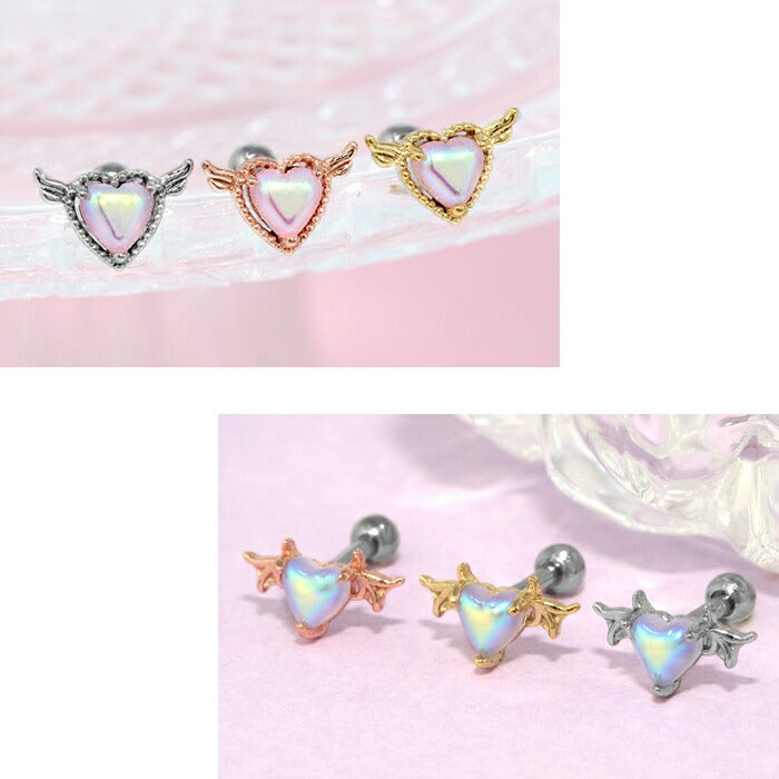 ★軟骨ピアス ボディピアス 16G ハート つけっぱなし ピアス 金属アレルギー サージカルステンレス シンプル エンジェル デビル シルバー ゴールド ピンクゴールド セカンドピアス かわいい ストレートバーべル 付けっぱなしピアス アクセサリー 片耳用