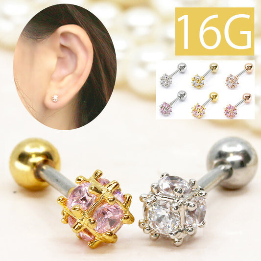 【廃盤】 【全品送料無料】 ボディピアス 16G 軟骨ピアス ピアス ダイヤ キューブ ジュエル ストレートバーベル サージカルステンレス セカンドピアス ピアス