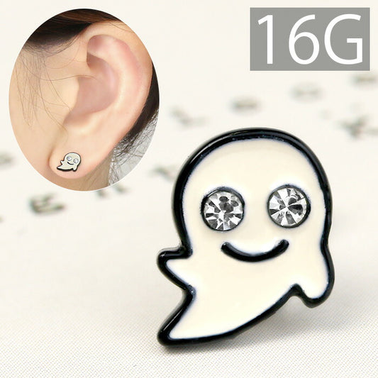 【廃盤】 ボディピアス 16G 軟骨ピアス かわいい おばけ ボディーピアス ボディ ピアス ジュエル ゴースト ハロウィン コスプレ 個性的 16ゲージ ストレートバーベル 凛 軟骨用 ボディピアス専門店 なんこつピアス 耳 りん サージカルステンレス 「BP」「NAN」