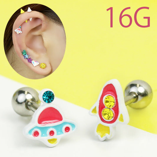 【廃盤】 【全品送料無料】 ボディピアス 16G 軟骨ピアス ロケット UFO かわいい 宇宙 ポップ ストレートバーベル サージカルステンレス 16ゲージ ボディーピアス 凛 ボディ 軟骨 ボディピアス専門店 なんこつピアス 耳 りん