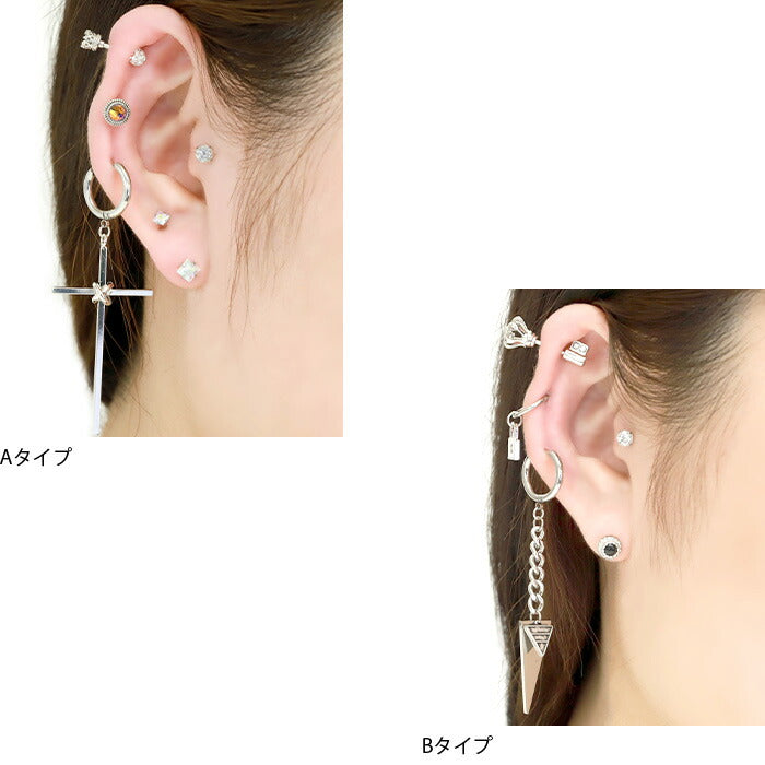 【全品送料無料】 ボディピアス 18G チャーム 軟骨ピアス サージカルステンレス 金属アレルギー対応 十字架 クロス 三角 トライアングル ワンタッチ フープ リング  チェーン スタイリッシュ キラキラ かわいい かっこいい メンズ  セカンドピアス 片耳用 軟骨 ピアス