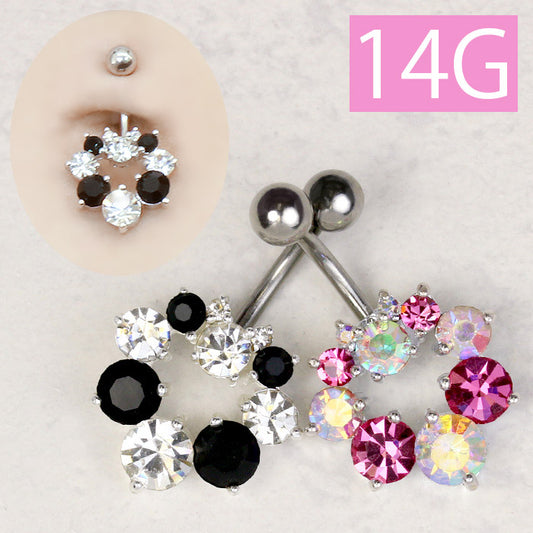 【廃盤】 【金属アレルギー対応】 へそピアス 軟骨ピアス ボディピアス 14G つけっぱなし キャッチ サージカルステンレス ファーストピアス セカンドピアス リーフ ジュエル ピンク ブラック シルバー 夏 サマー バナナバーベル ボディーピアス 片耳用